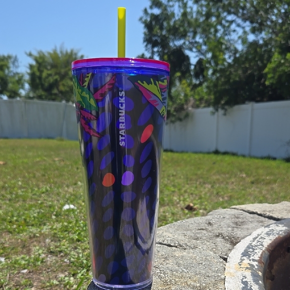 Colorful Floral Tumbler with Straw - Picture 2 of 2